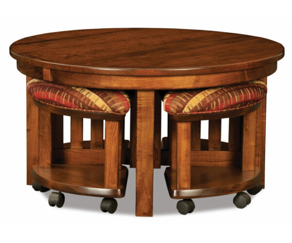 Five Piece Round Table Bench Set With Open Benches